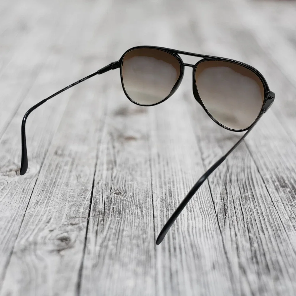 Vintage Aviator Sunglasses Black Metal Carbon Fibre Frame Taiwan 8050 Top Gun